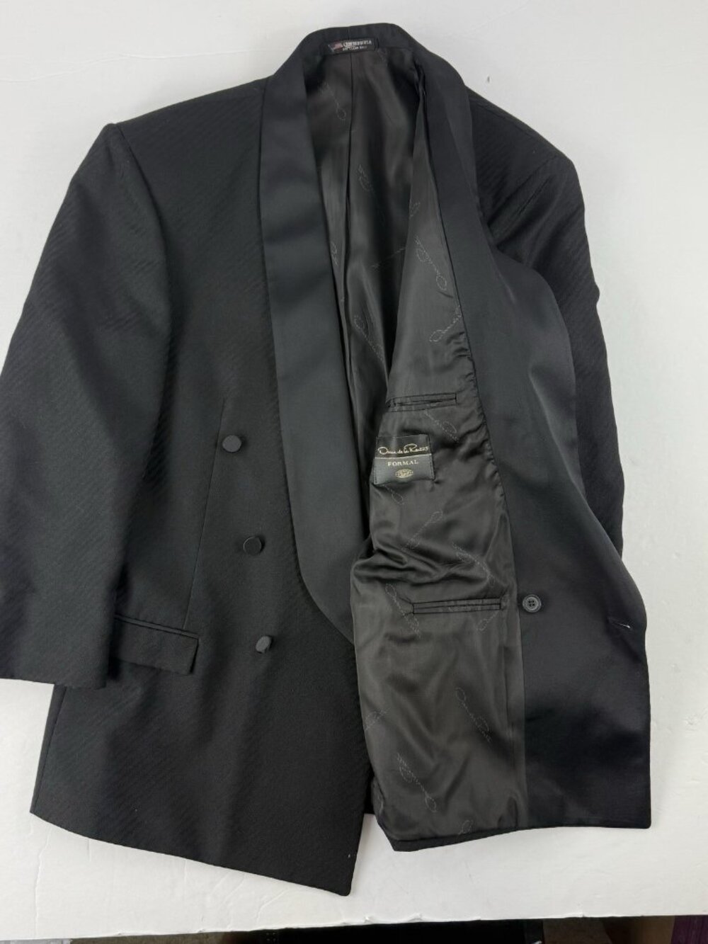 BLACK FORMAL TUXEDO 42R OSCAR de la RENTA Shawl Collar Black Suit Jacket Coat - Picture 2 of 12